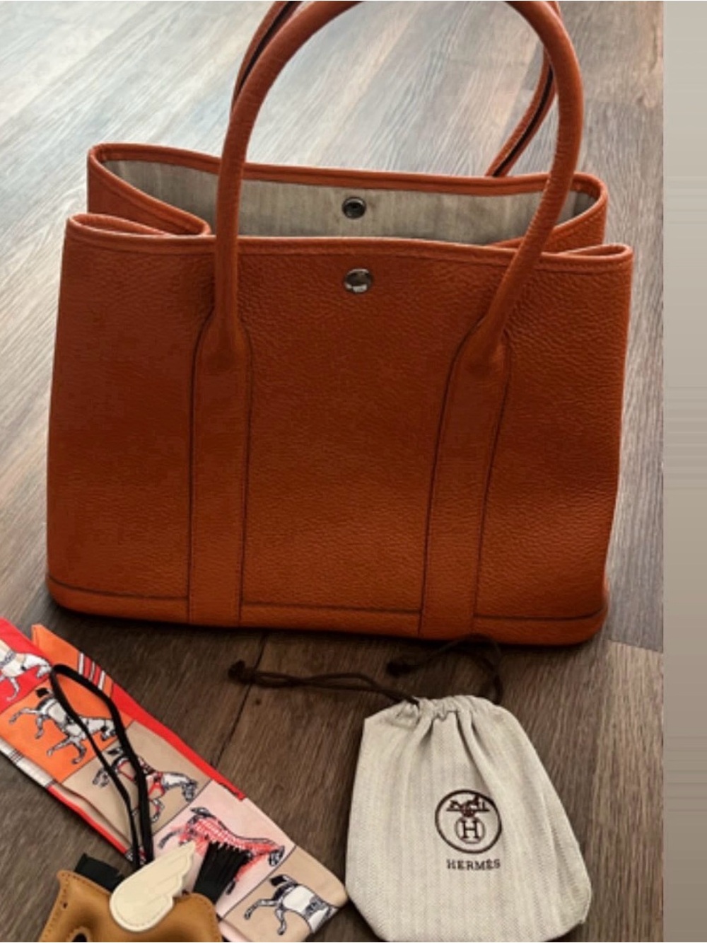 Orange Pebbled Leather Tote
